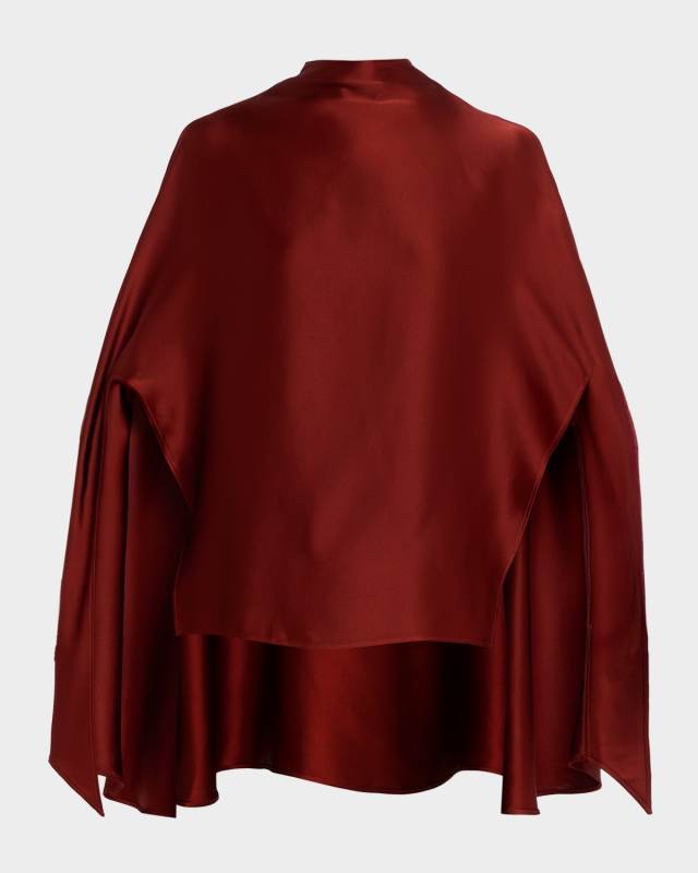 Mock-Neck Satin Cape Top